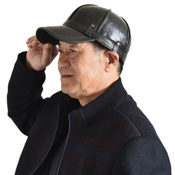 Outdoor Ear Protection Dome Winter Thickened Men Leather Hat - Image 7