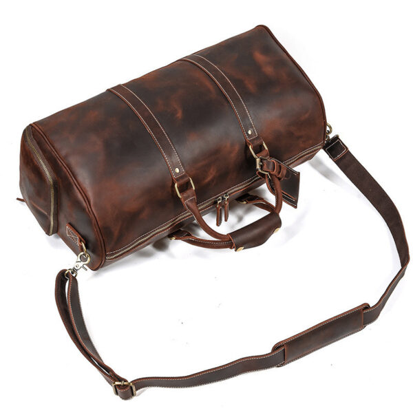 Leather Travel Bag Crazy Horse Leather Retro Duffel Bag - Image 6