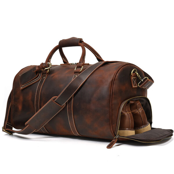 Leather Travel Bag Crazy Horse Leather Retro Duffel Bag - Image 3