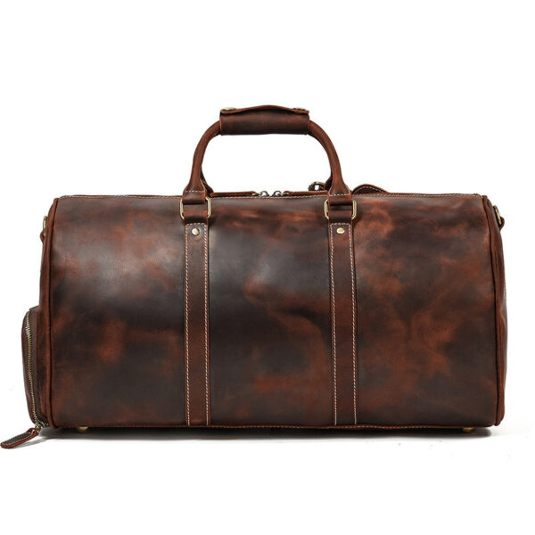 Leather Travel Bag Crazy Horse Leather Retro Duffel Bag - Image 5