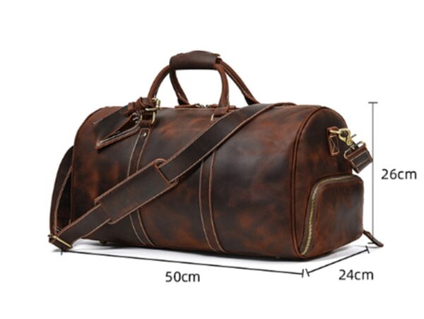 Leather Travel Bag Crazy Horse Leather Retro Duffel Bag - Image 7