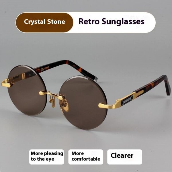Imitation Crystal Glasses Dark Green Men's Round Sunglasses - Image 6