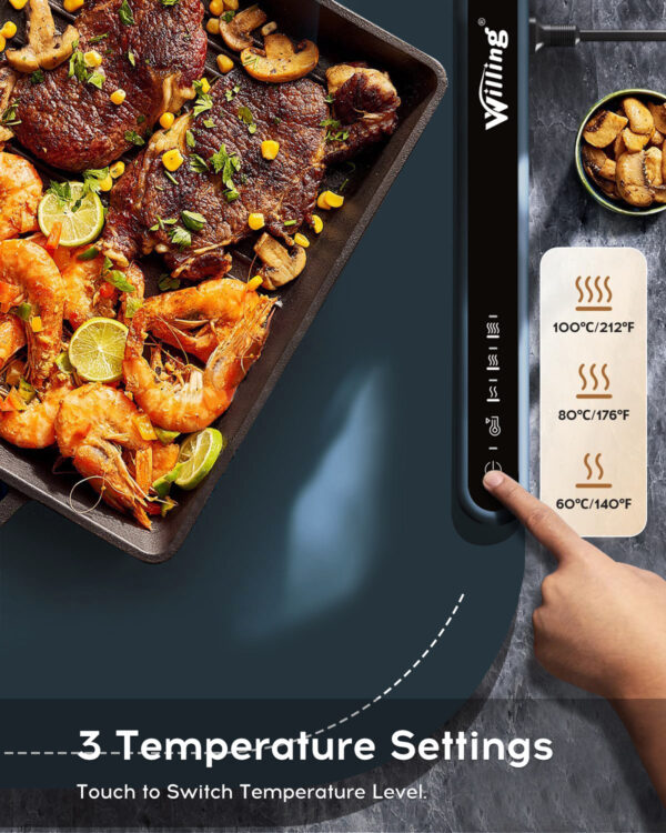 Willing 250W Food Warming Mat 3-Temperature Setting Home Food Warmer Portable Warming Trays For Stainless Steel Ceramic, Glass Enamelware - Navy Blue - Image 5
