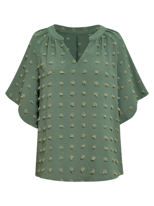 Spring And Summer Women's Clothing Casual Style V-neck Solid Color Fur Ball Top - Image 4